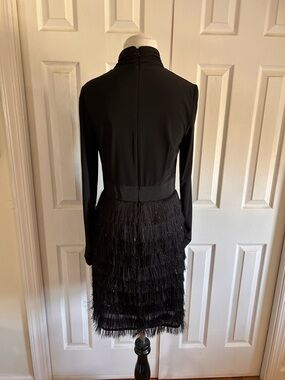 Vince Camuto Black Long-Sleeve Fringe Cocktail Dress